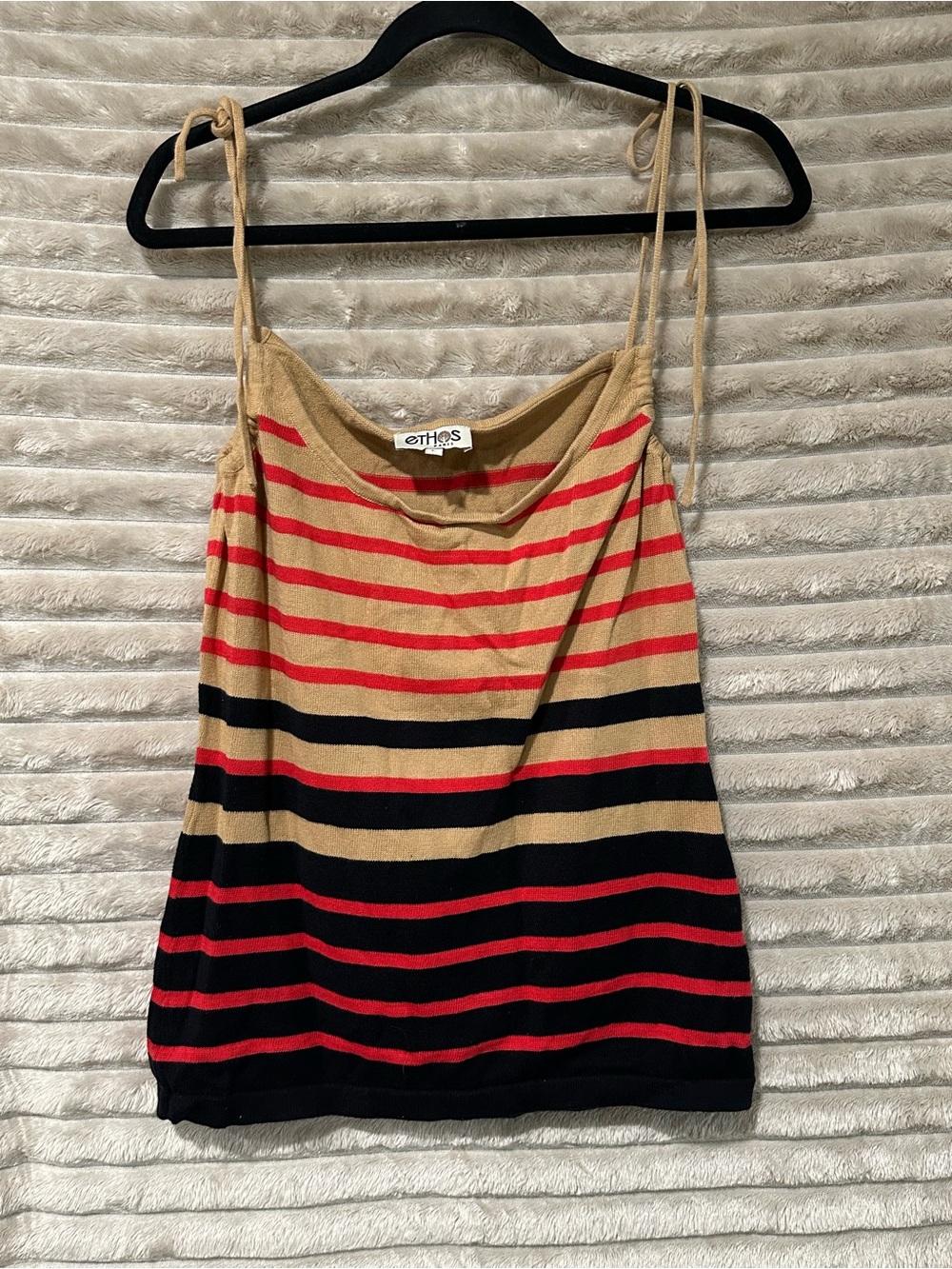 Ethos Striped Tie-Shoulder Camisole in Beige, Red & Black